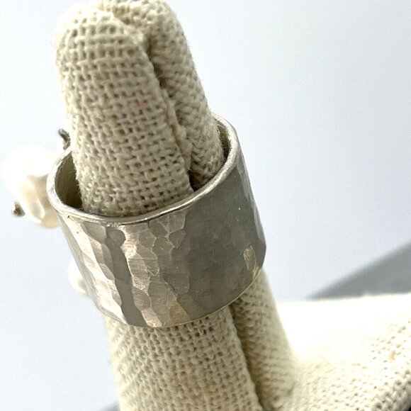 Sterling Silver & Natural Pearl Wide Band Cha Cha Ring Size 6.5 - Picture 6 of 10